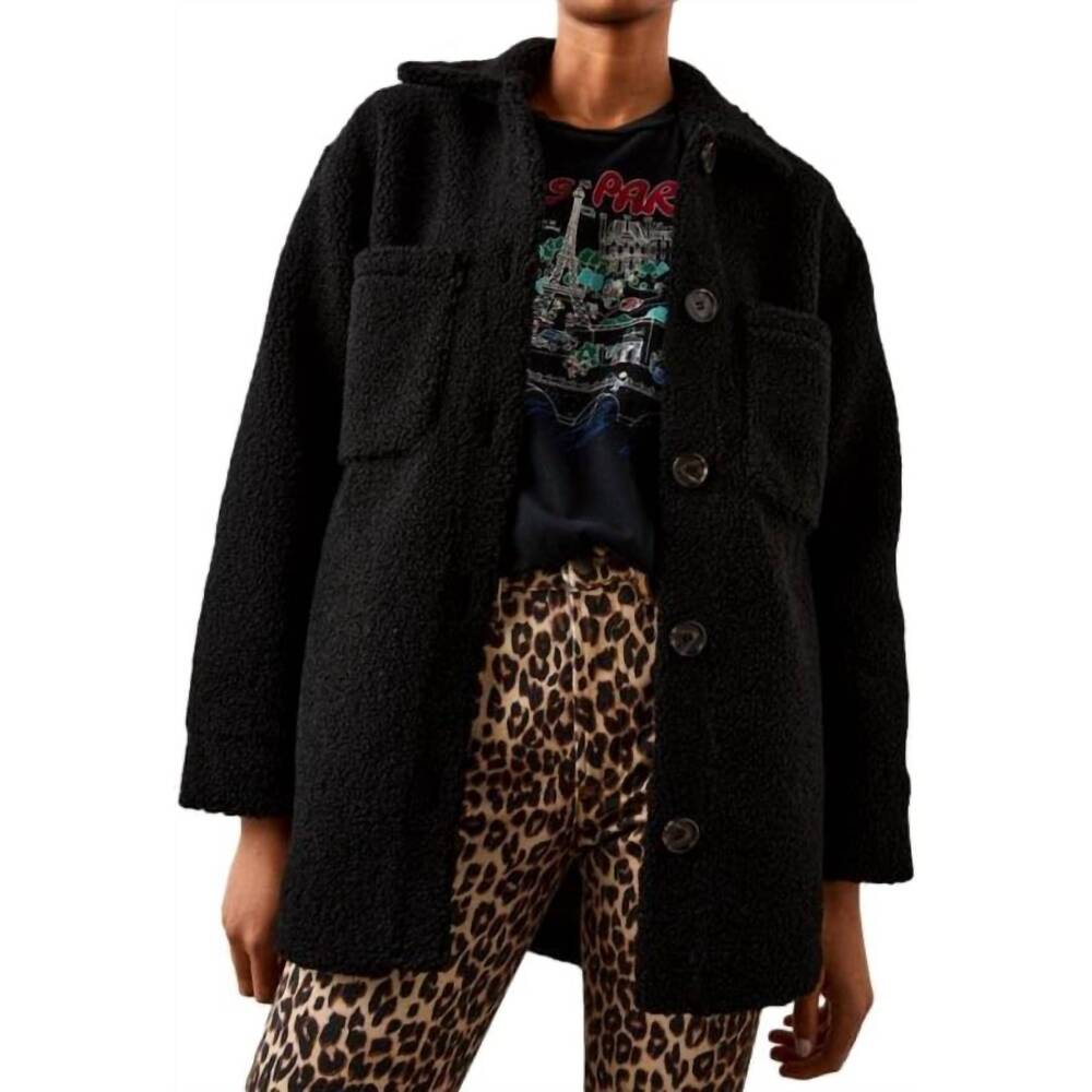NEW RAILS women's connie faux sherpa long sleeves teddy coat in black teddy